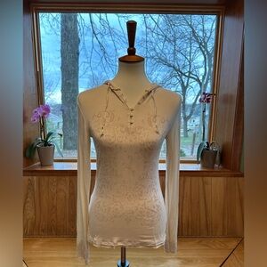 BCBGirls Cream Hooded Long Sleeve Top with Subtle Jacquard Print XS